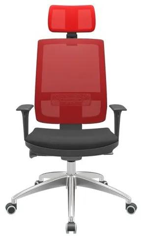 Cadeira Office Brizza Tela Vermelha Com Encosto Assento Poliéster Preto Autocompensador 126cm - 63087 Sun House
