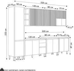 Cozinha Modulada 7 Peças Balcão Para Pia CP1 Pietá L06 Nature/Off Whit