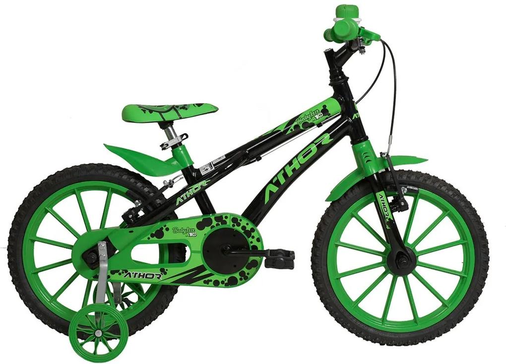 Bicicleta Aro 16 Baby Lux Masculina Preta e Verde Athor Bikes