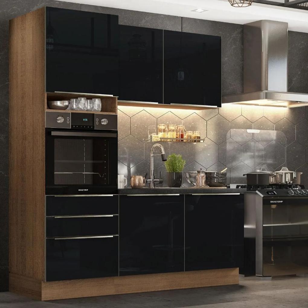 Cozinha Compacta Madesa Lux com Armário e Balcão 5 Portas 3 Gavetas - Rustic/Preto Marrom