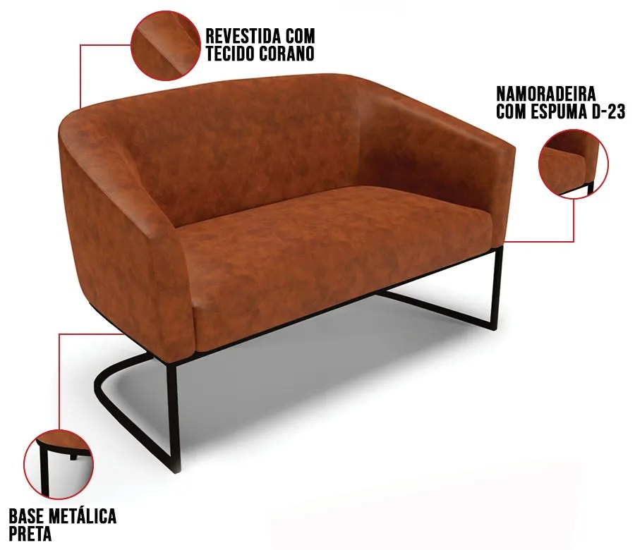 Sofá 2 Lugares Namoradeira Industrial Preto Stella Sintético PU D03 - D'Rossi - Nozes