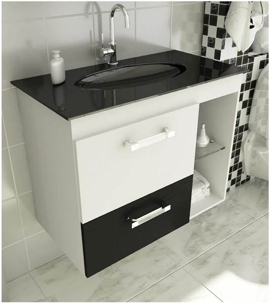 Gabinete para Banheiro 80 cm com 2 Peças Vetro 12 Branco e Preto Tomdo