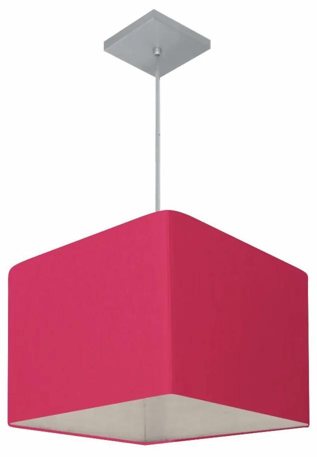 Lustre Pendente Quadrado Vivare Md-4059 Cúpula em Tecido 21/35x35cm - Bivolt - Rosa-Pink - 110V/220V
