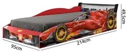 Cama Infantil Carro 100%MDF com Faróis LED Racing Car P13 Vermelho - M