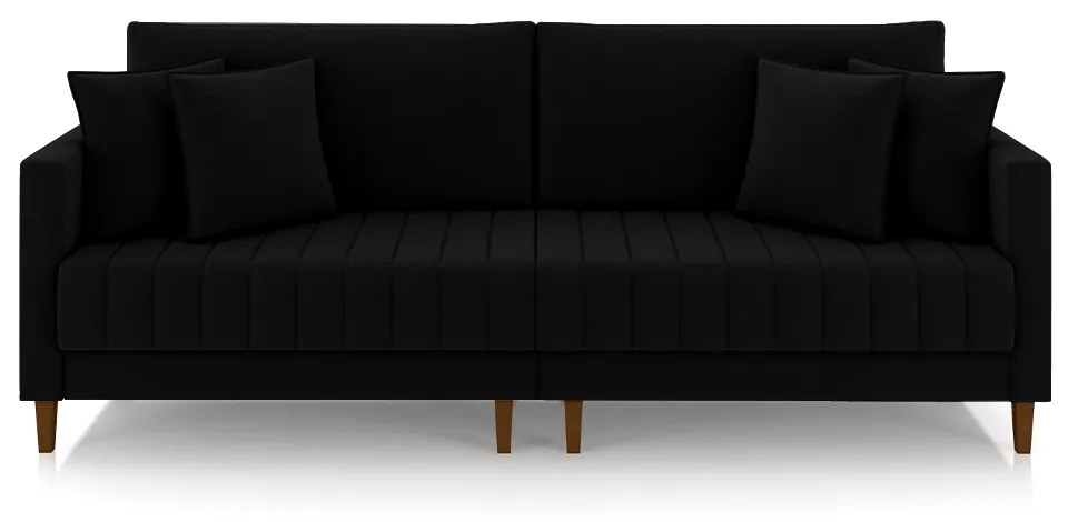 Sofá Living Decorativo Hamburgo Bipartido 2 Lugares 216cm com Almofadas Pés em Madeira Veludo Preto G33 - Gran Belo