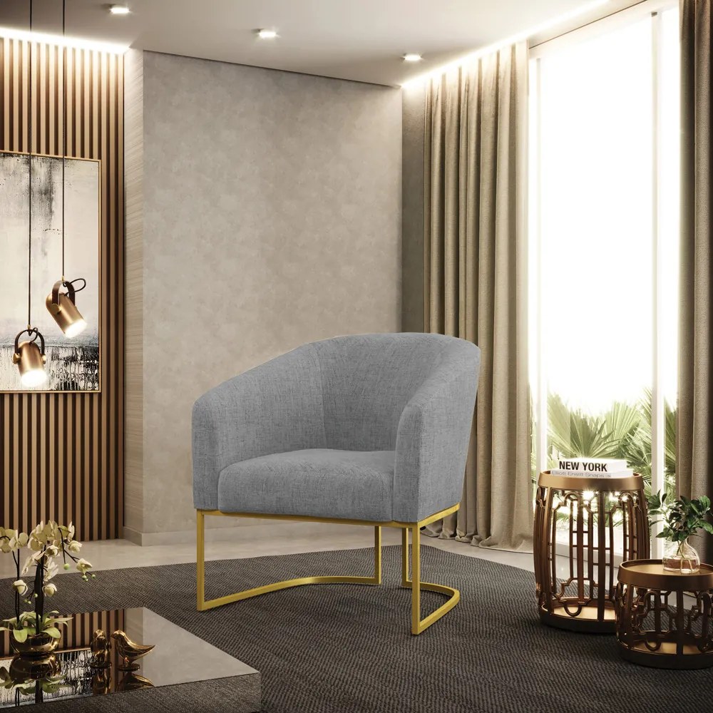 Poltrona Decorativa Industrial Dourado Stella Linho Grafite  D03 - D'Rossi