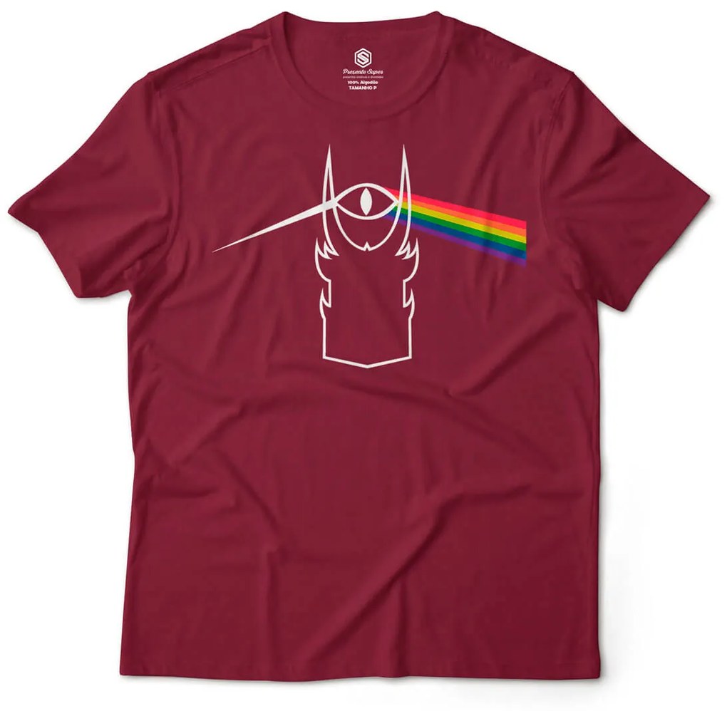 Camiseta Unissex Olho Sauron Prisma Cores Senhor dos Anéis - Vinho - G