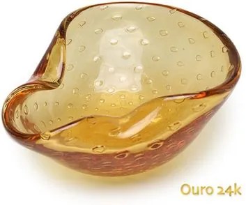 Bowl 2 Tela Âmbar com Ouro Murano Cristais Cadoro