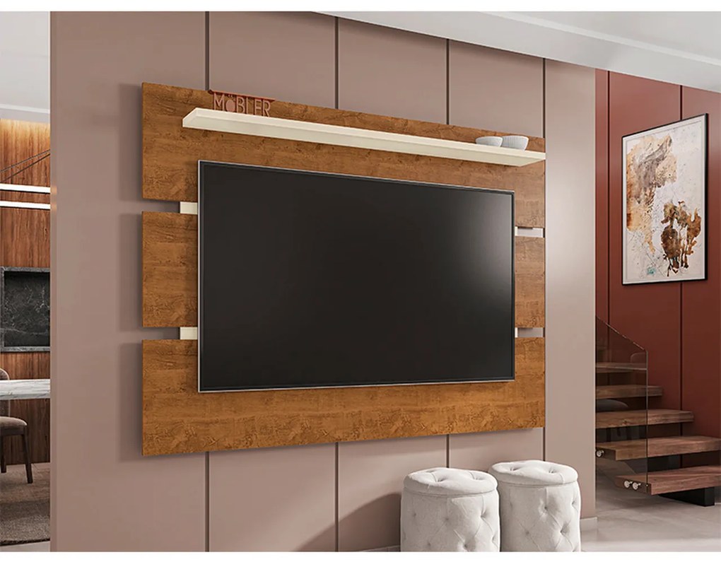 Painel de TV 160cm Arcade Nature/Off White - Mobler - Marrom