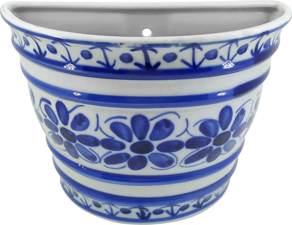 Vaso de Parede em Porcelana Azul Colonial 17 cm (com furo)