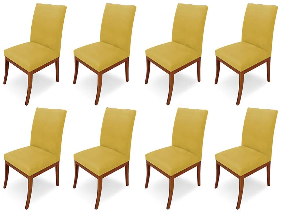 Conjunto 8 Cadeiras Raquel para Sala de Jantar Base de Eucalipto Suede Amarelo