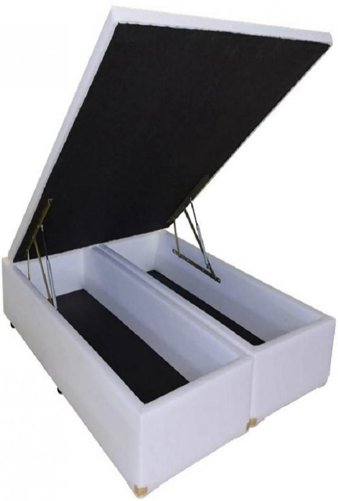 Cama Box Baú Bipartido Casal Premium 1,38 x 1,88 x 0,40 Tecido Sintético Branco
