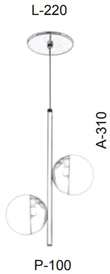 Pendente Haste Vertical Globo Duplo 22X10X31Cm Metal E Globo Ø10Cm 02X... (LUNA / DOURADO BRILHO, AMBAR)