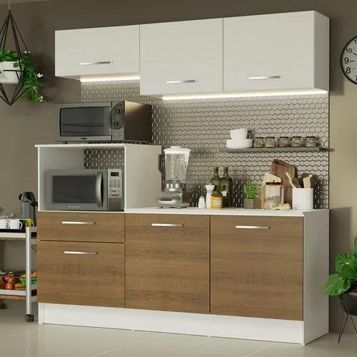 Cozinha Compacta Madesa Onix 180001 com Armário e Balcão Branco/Rustic Cor:Branco/Rustic