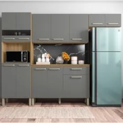 Cozinha Compacta Com Balcão 251cm Louis Z06 Freijó/Gris - Mpozenato