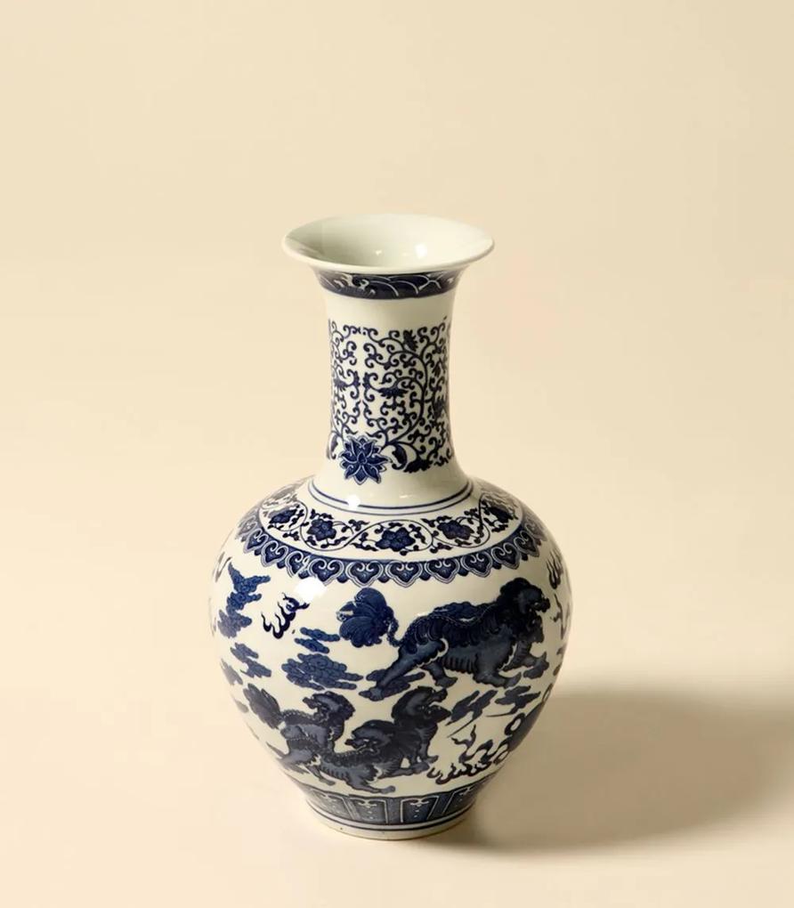 Vaso Decorativo de Porcelana Azul e Branco Rothfuss
