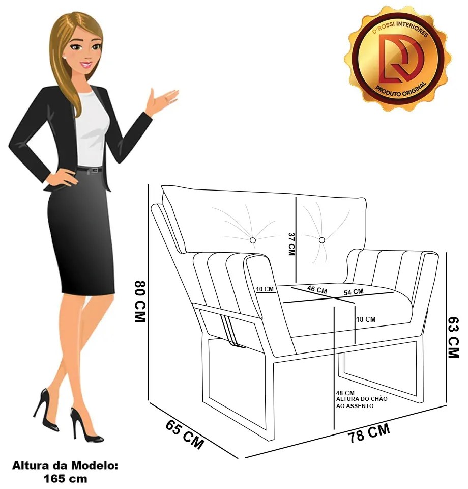 Poltrona Sala Industrial Dourado Kit 2 Anitta Sintético PU D03 - D'Rossi - Nozes