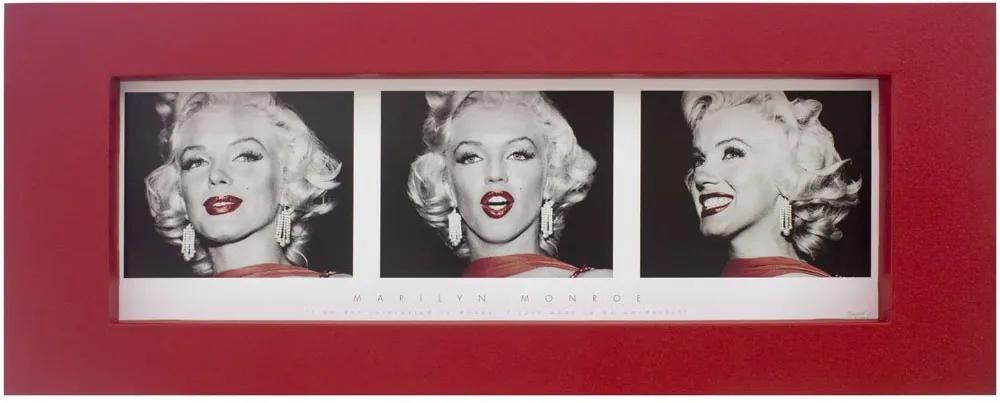 Quadro Decorativo Com Moldura Em Tecido Vermelha Marilyn Monroe 110x40cm