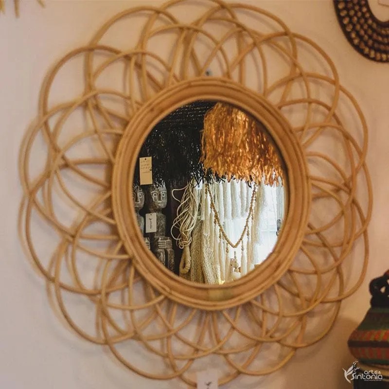 Espelho Mandala em Rattan - Bali