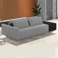 Sofá Ilha Modular Living com Puff 252cm Georgia Z08 Veludo Cinza/Preto