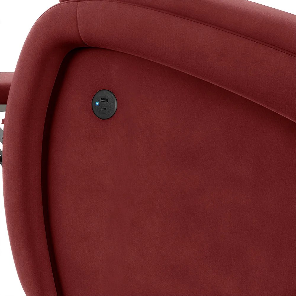 Poltrona do Papai Reclinável Napoli Power Touch USB Veludo Vermelho FH1 - D'Rossi