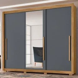 Guarda Roupa Casal 3 Portas de Correr e Espelho 270cm Monet M07 Freijó