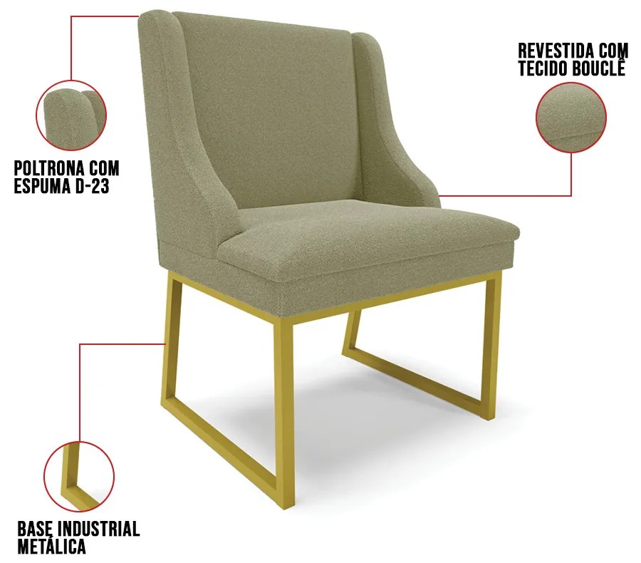 Cadeira Sala de Jantar Industrial Dourado kit 4 Liz Bouclê D03 - D'Rossi - Verde Pistache