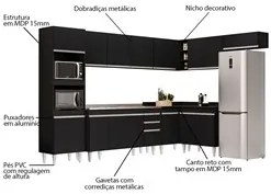 Armário de Cozinha Modulada de Canto 8 Peças CP09 Balcão com Pia Inox