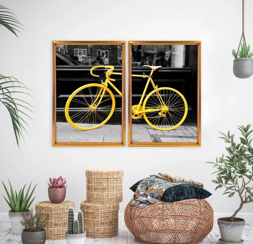 Quadro com Moldura Chanfrada Bicicleta Amarela Dourado - Médio