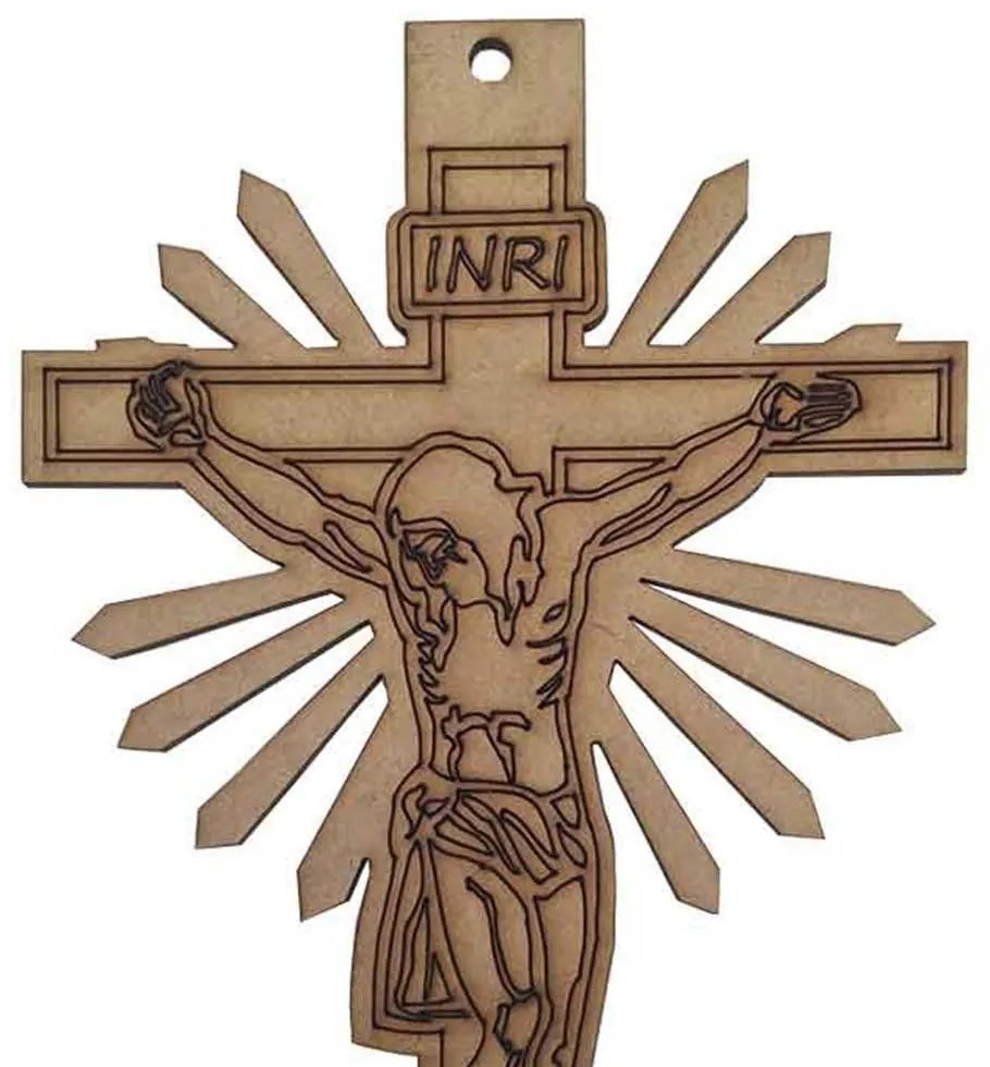 Cruz Decorativa Crucifixo Religioso MDF Cru 3mm 22x14 cm - D'Rossi