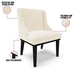 Kit 4 Cadeiras Estofadas para Sala de Jantar Base Fixa de Madeira Pret