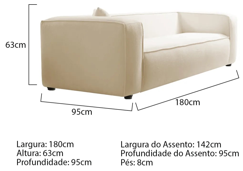 Sofá 3 Lugares 180cm Orgânico Luxo Recepção Cecília Bouclé - ADJ Decor