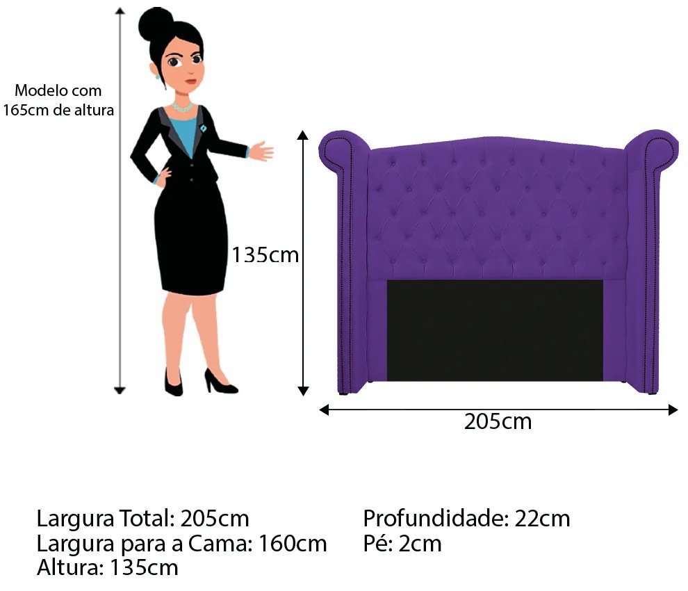 Kit Cabeceira e Calçadeira Veneza 160 cm Queen Size Corano Roxo - ADJ Decor