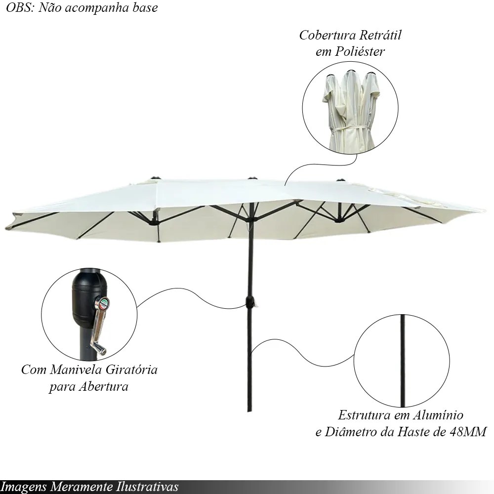 Ombrelone Externo Cobertura Dupla 460cm Estrutura em Alumínio c/Manivela Branco G31 - Gran Belo