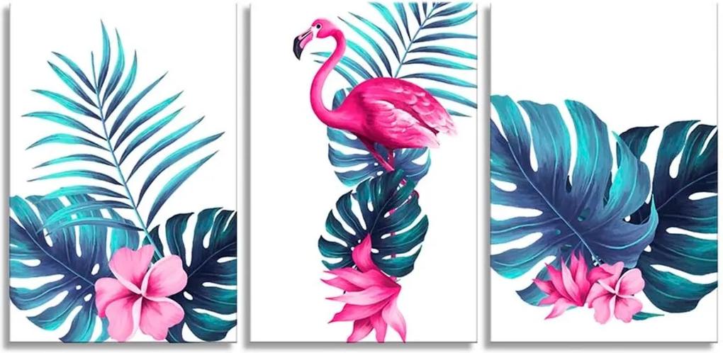 Quadro Oppen House 60x120cm Folhagem com Flamingo Canvas Decoração
