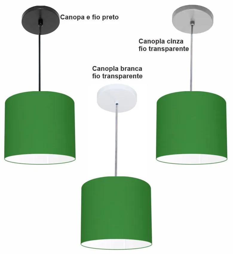 Luminária Pendente Vivare Free Lux Md-4105 Cúpula em Tecido - Verde-Folha - Canopla branca e fio transparente