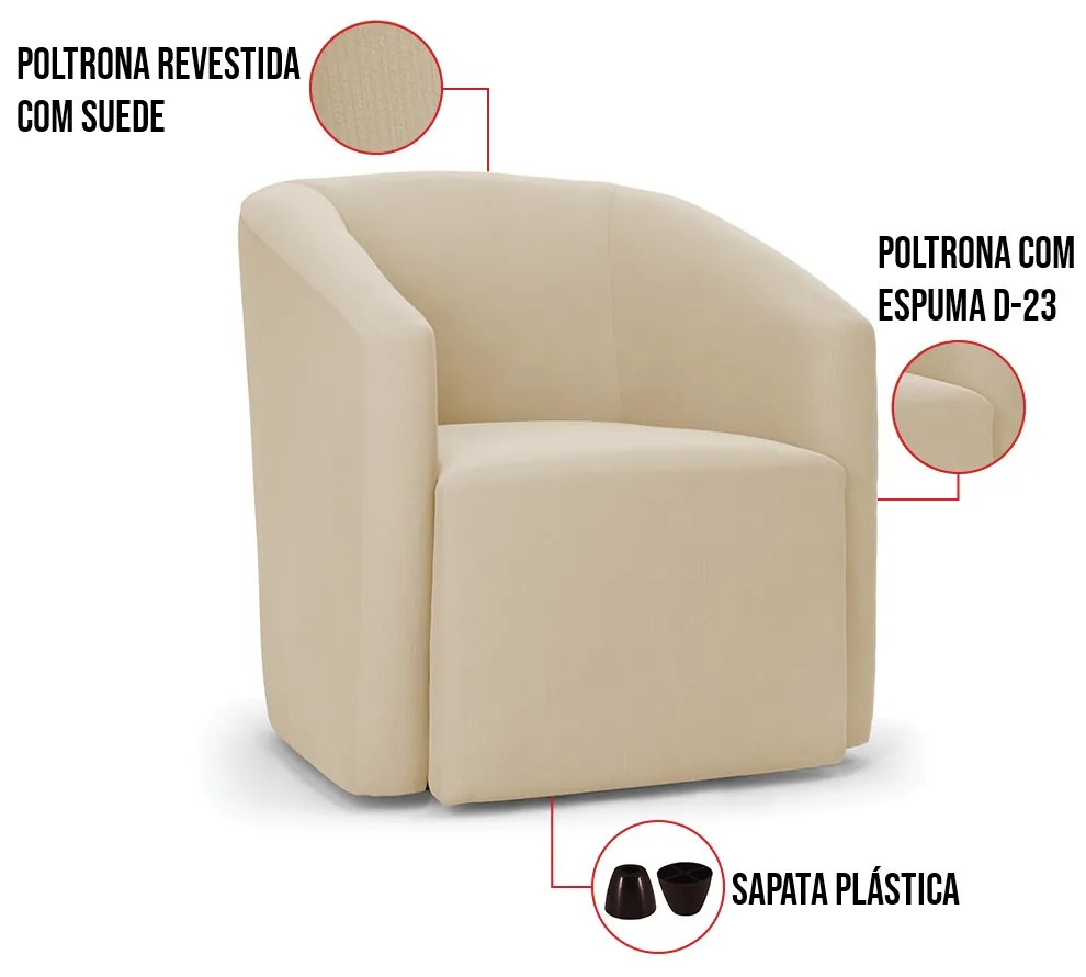 Poltrona Decorativa Orgânica Stella Max Suede D03 - D'Rossi - Bege