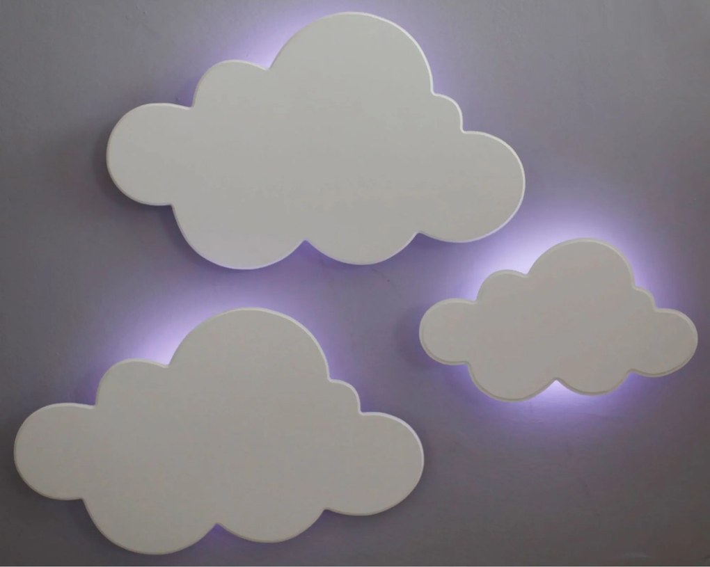 Kit 3 Peças Nuvens Luminárias MDF Branca com LED de Luz Fria