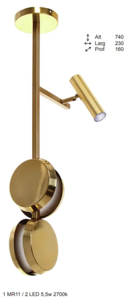 Plafon Eclipse Haste Vertical 16X23X74Cm Discos E Spot Articulado Meta... (GRAFITE / DOURADO BRILHO, 110V)