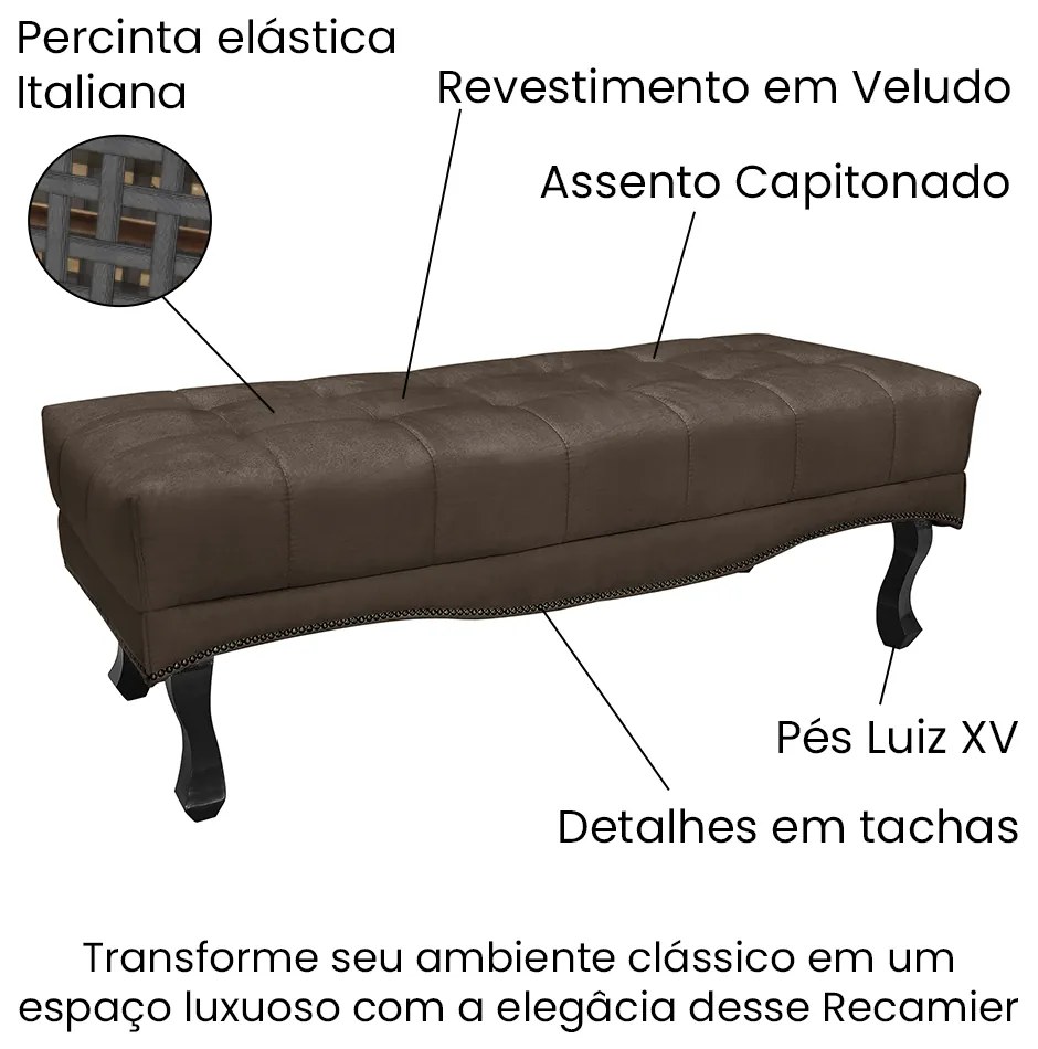 Cabeceira Cama Box Casal 140cm e Recamier Vicenza Veludo Marrom S04 - D'Rossi