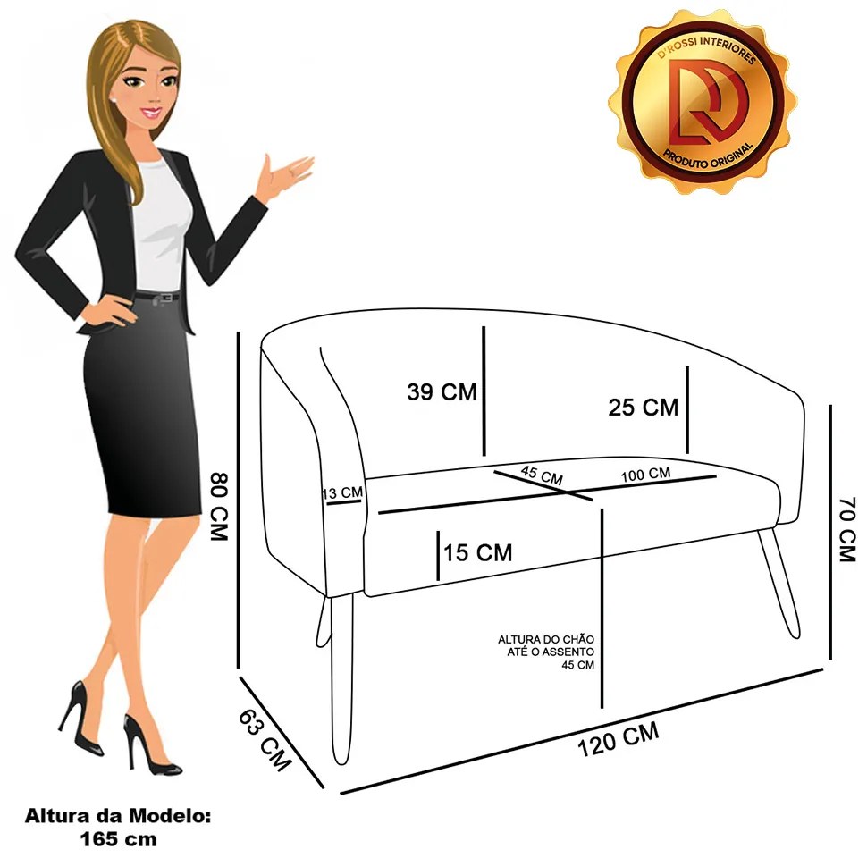 Sofá Namoradeira 2 Lugares Pé Palito Castanho Stella Bouclê D03 - D'Rossi - Mostarda