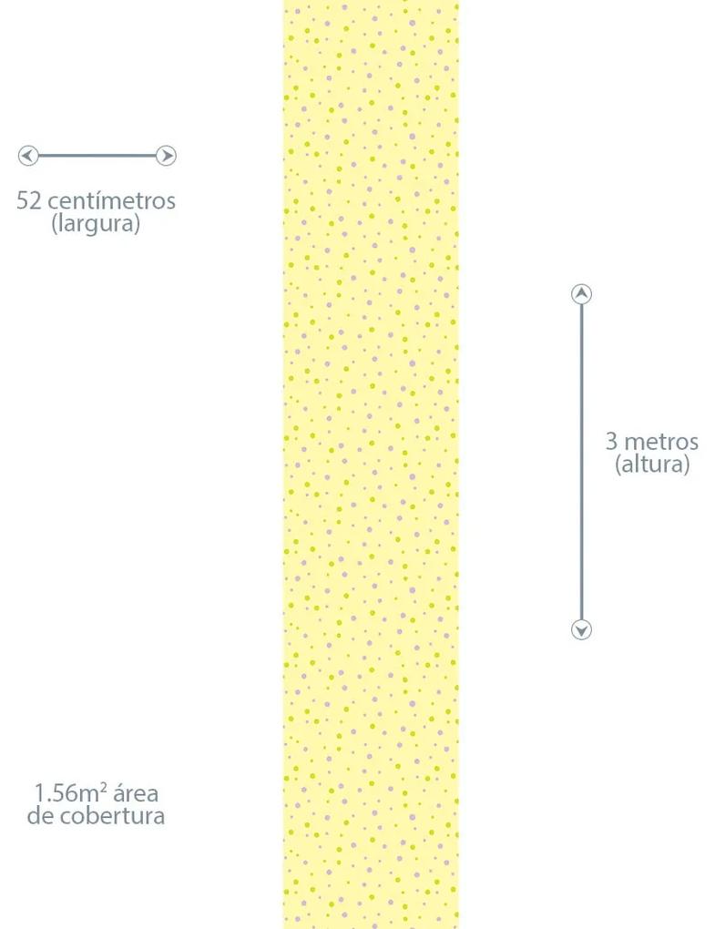 Papel de Parede poá amarelo roxo e verde 0.52m x 3.00m