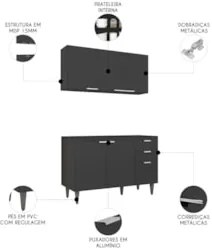Armário de Cozinha CP01 Para Pia 120cm Pérola Z34 Preto     - Mpozenat