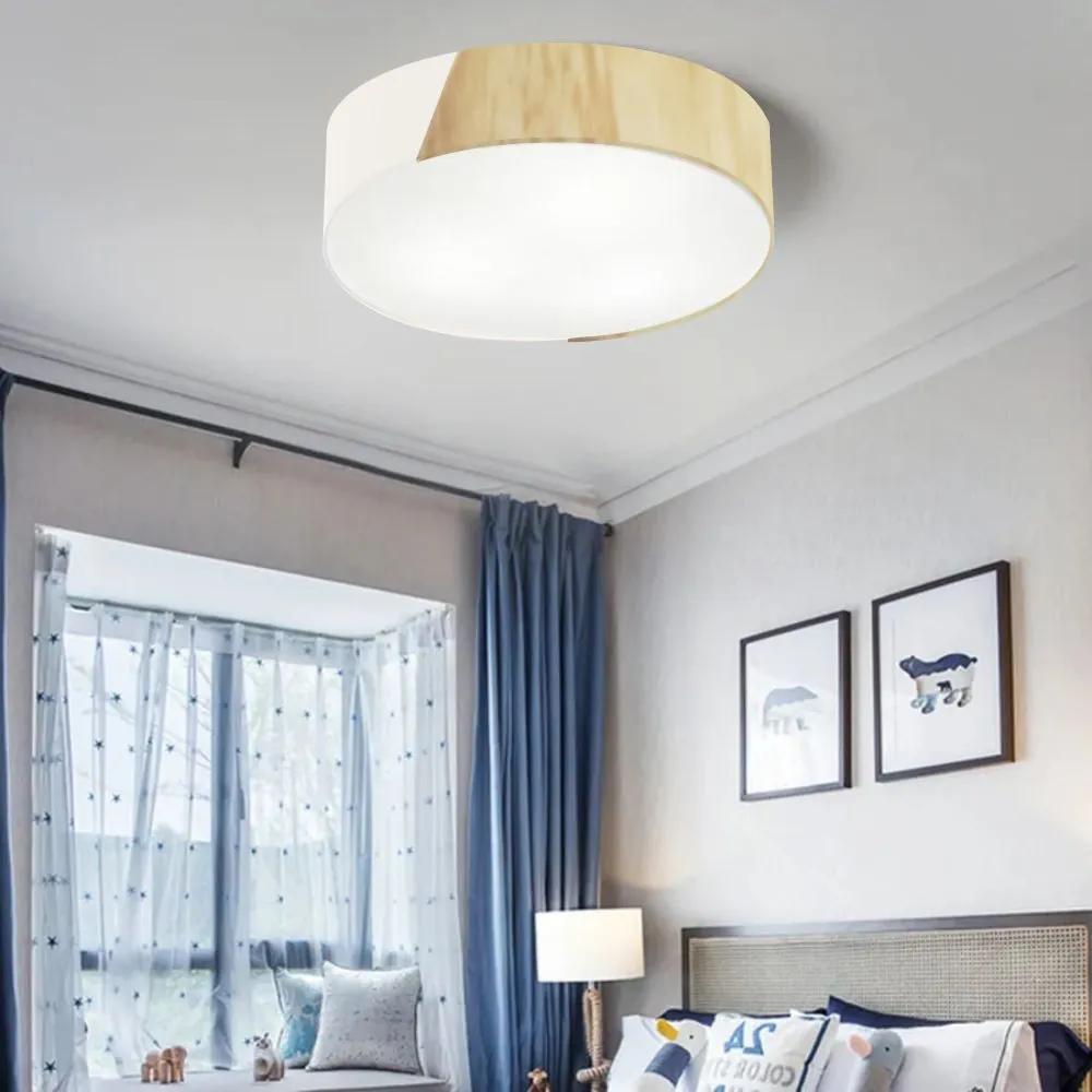 Plafon Luminária de teto decorativa para casa, Md-3076 nórdicas em tecido e madeira 3 lâmpadas com difusor em poliestireno - Branca