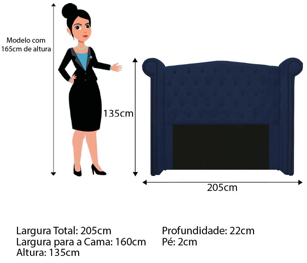 Kit Cabeceira e Calçadeira Veneza 160 cm Queen Size Suede Azul Marinho - ADJ Decor