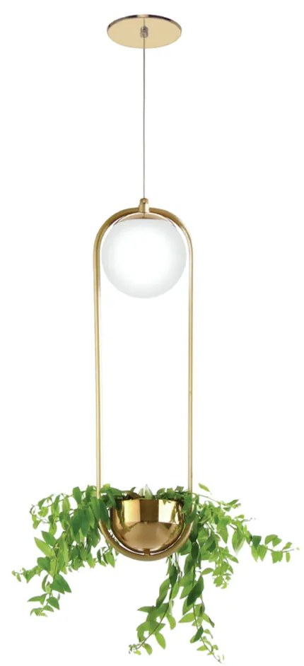 Pendente C/ Globo C/ Cachepô 12X15X52Cm Metal E Vidro 1 X G9 Globo Ø12... (DOURADO BRILHO, FOSCO)