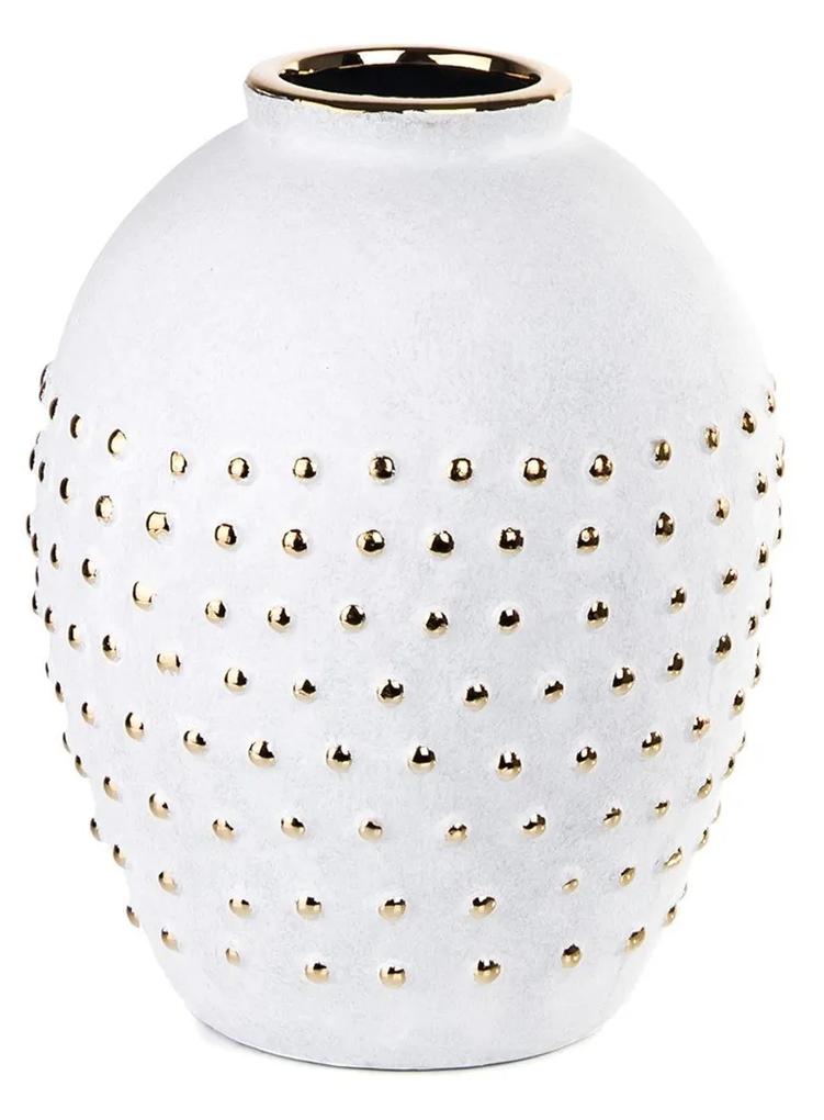 Vaso em Cerâmica C/ Detalhe Dourado - Branco - P