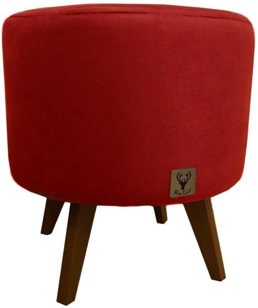 Puff Pé Palito Redondo Alce Couch Veludo Vermelho 40cm