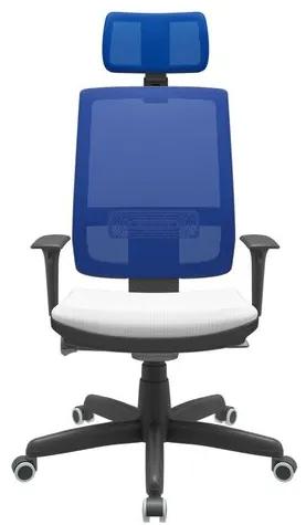 Cadeira Office Brizza Tela Azul Com Encosto Assento Aero Branco Autocompensador Base Standard 126cm - 63389 Sun House