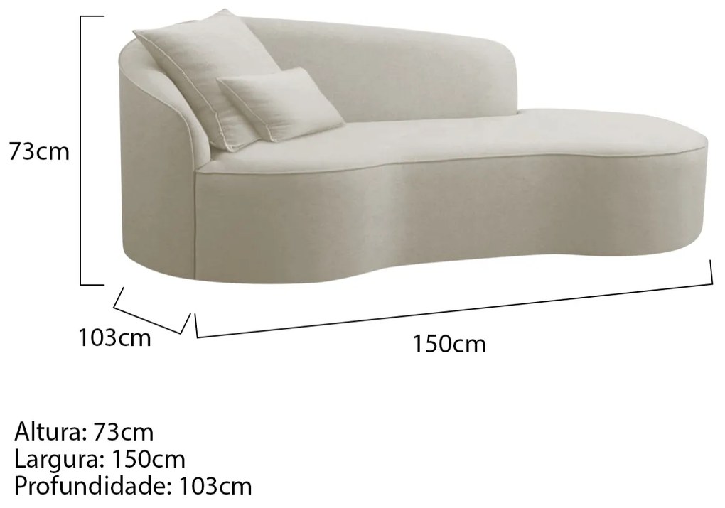 Divã Recamier Curvo Sala de Estar Recepção Inglaterra 150cm Lado Direito Linho - ADJ Decor